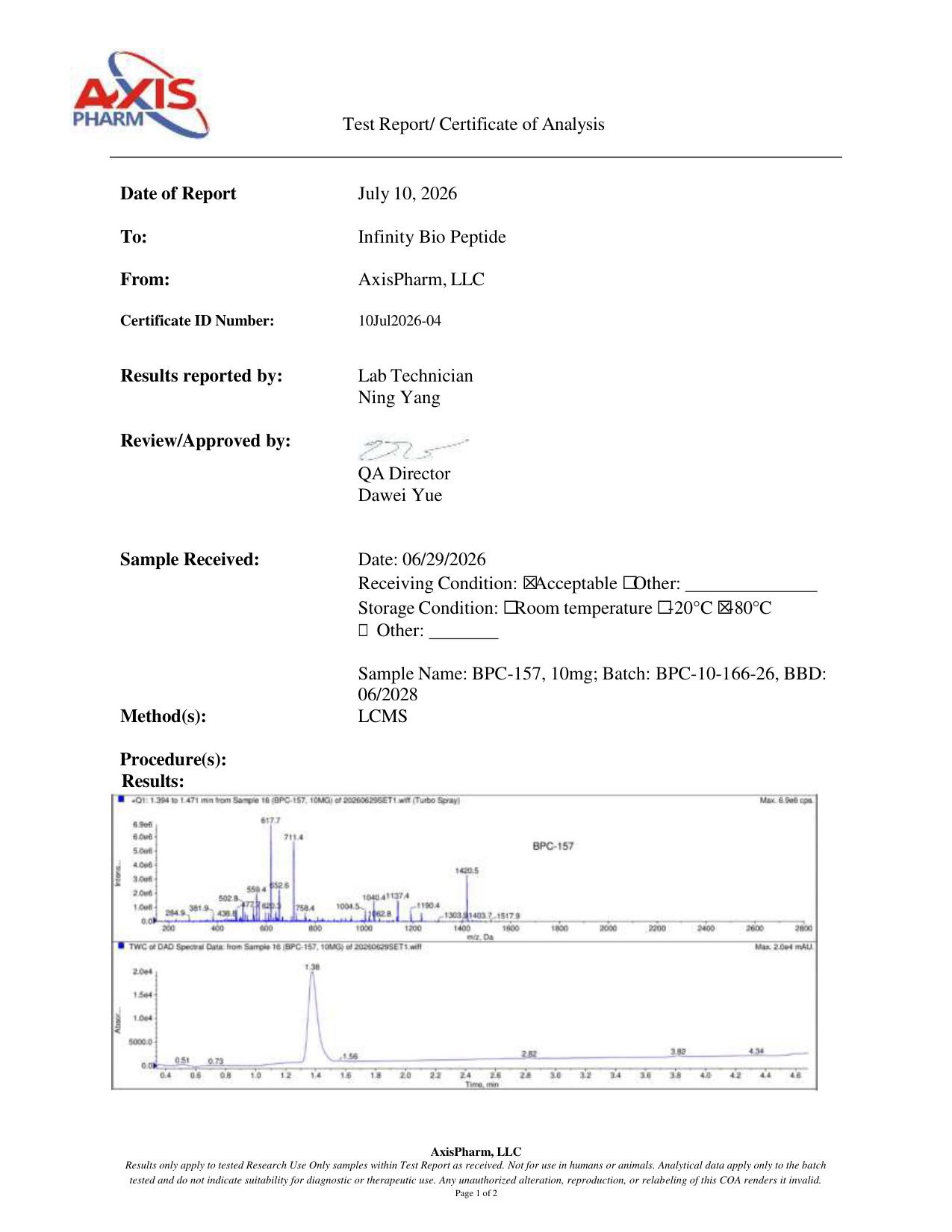 BPC-157 10mg COA — page 1