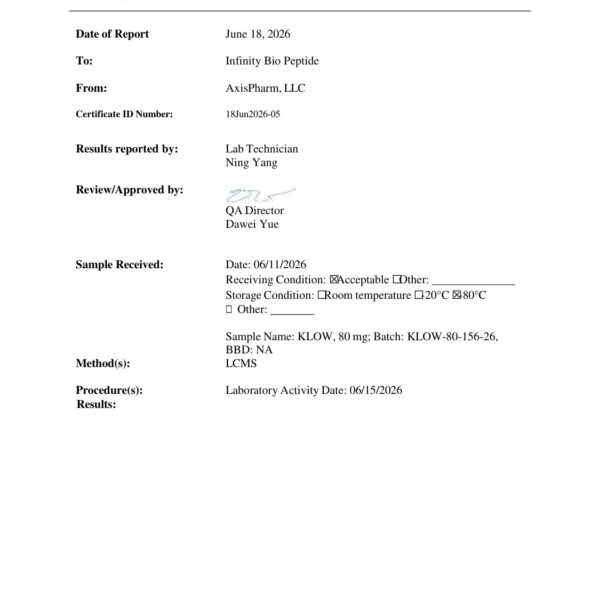 KLOW (KPV 10mg/GHK-Cu 50mg/BPC-157 10mg/TB-500 10mg) COA — page 1
