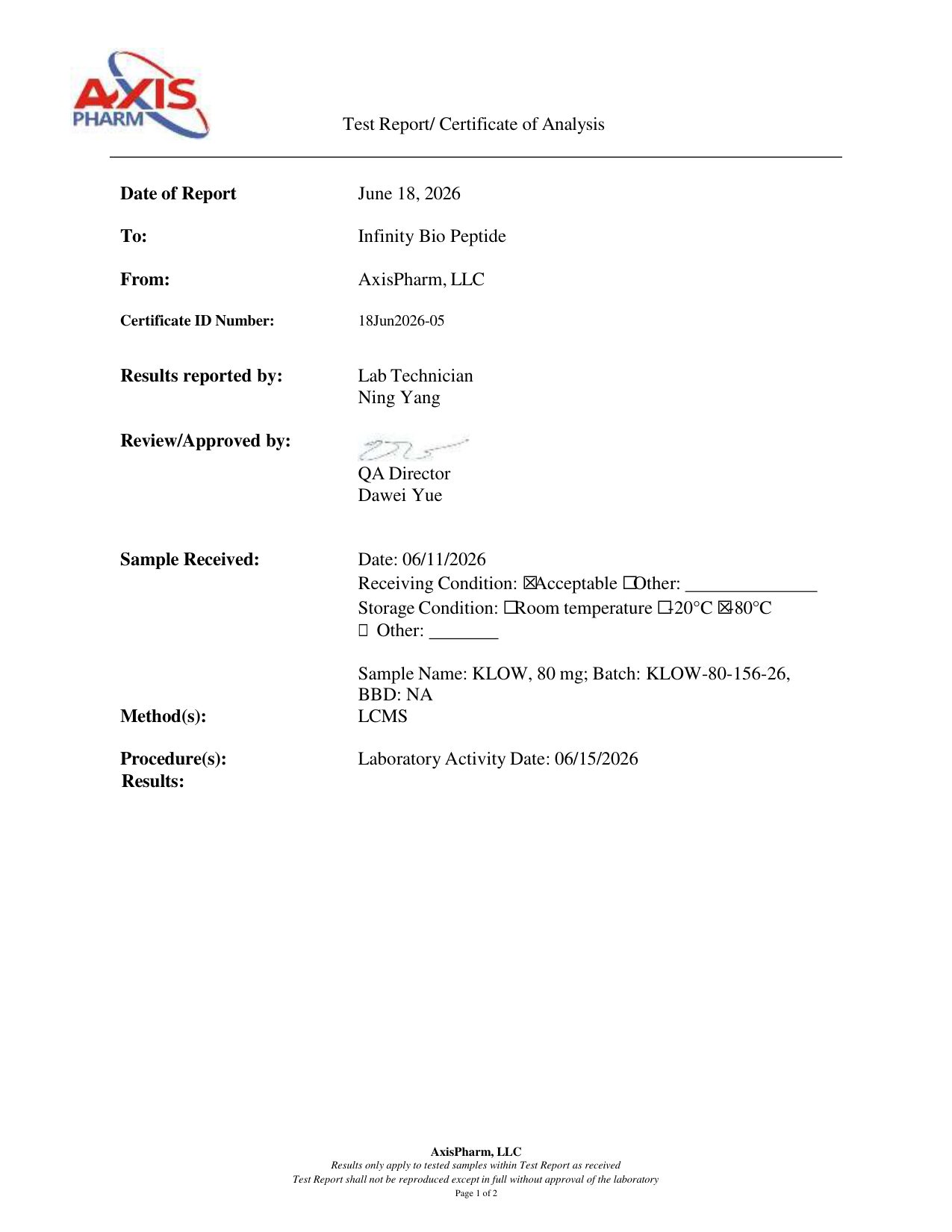 KLOW (KPV 10mg/GHK-Cu 50mg/BPC-157 10mg/TB-500 10mg) COA — page 1